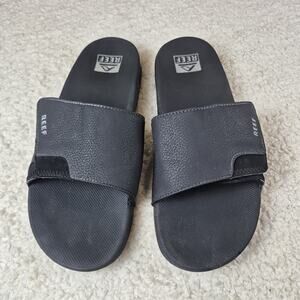 Reef Fanning Slide Sandals Mens Size 12 Black Adjustable Strap Comfort Read*